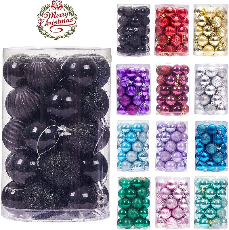 Photo 1 of 34ct Small Christmas Ball Ornaments Shatterproof Christmas Hanging Tree Decorative Balls for Party Holiday Wedding Decor Black, 1.57",40mm
