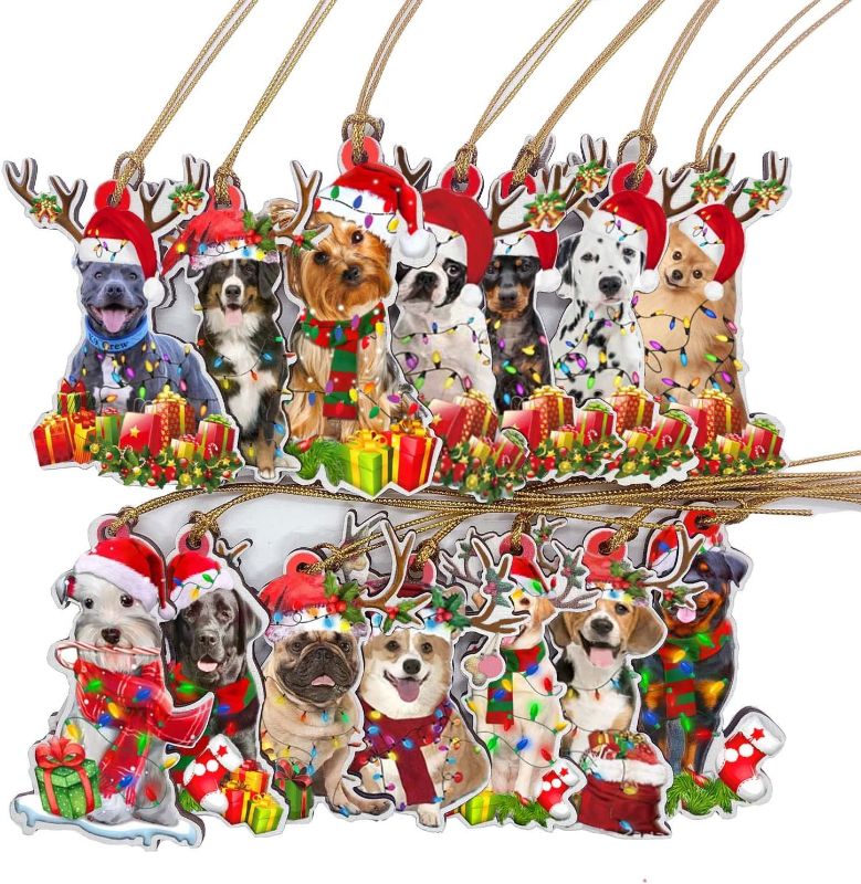 Photo 1 of 14 Pack Christmas Dog Ornament, Christmas Tree Decorations? 2022 Wooden Cute Dog? Xmas Tree Hanging? Sign Statues Decorations, Nativity Party DIY Blessing Puppy Deer Pendant Sculptures Gift
