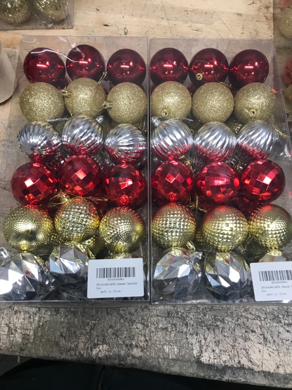 Photo 2 of 36Pcs Christmas Balls Ornaments for Christmas Tree Decorations- 2.36" Red Gold Silver Glitter Shatterproof Plastic Christmas Tree Ball Baubles Ornaments- Xmas Holiday New Year Party Hanging Ornaments 2 PACKS