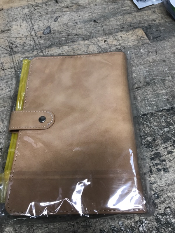 Photo 2 of Budget Binder with Zipper Envelopes, A6 Binder Notebook, 6-Ring Loose Leaf PU Leather Binder Cover Folder Budget Planner with 12 Clear Cash Envelopes Pockets & Label Stickers, Khaki Khaki A6