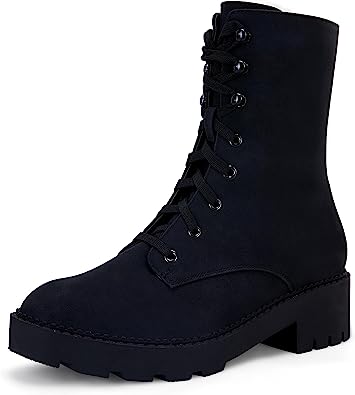 Photo 1 of Coutgo Women's Lace Up Combat Boots Military Ankle Booties No Slip Lug Sole Side Zipper Mid Calf Work Shoes SIZE 9