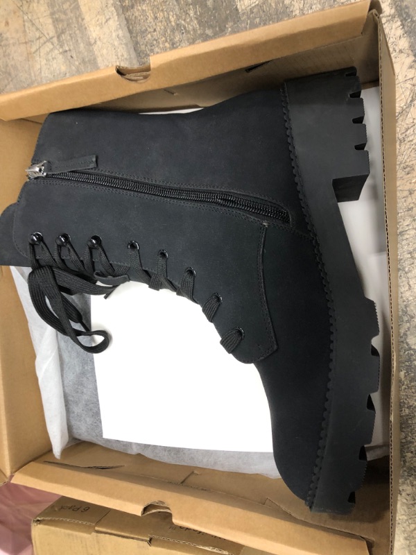 Photo 1 of Coutgo Women's Lace Up Combat Boots Military Ankle Booties No Slip Lug Sole Side Zipper Mid Calf Work Shoes SIZE 9