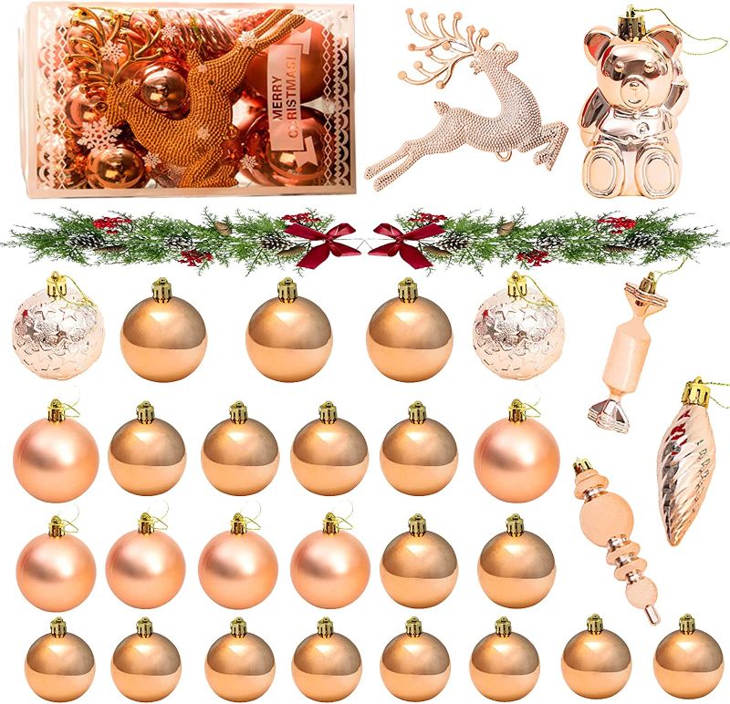 Photo 1 of 30pcs Christmas Ball Ornaments?9 Style Pendants Shatterproof Decorative Baubles ,Christmas Tree Decorations Xmas Tree Hanging Balls for Holiday,Party,Wedding(Rose Gold)
