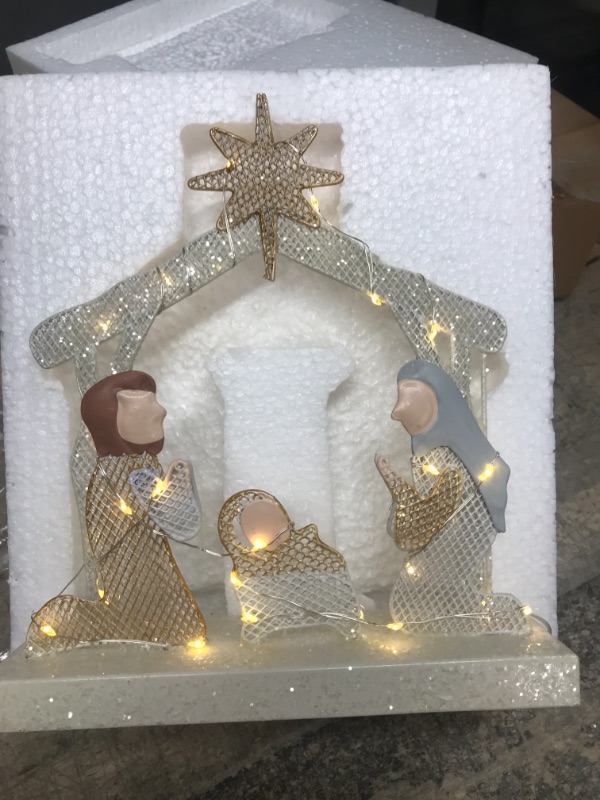 Photo 2 of *** POWERS ON *** HADM Nativity Scene Holy Family Christmas Decoration with LED Solar Lights Tabletop Decoration First Christmas Story Decoration Memory Nativity Set Indoor Home Display (Retro Nativity Scene)