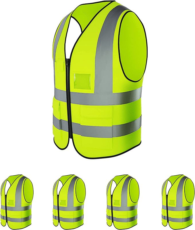 Photo 1 of Reflective Vest Safety Work Gear with Pocket,Neon Yellow High Visibility for Running,Biking,Walking,Men & Women
