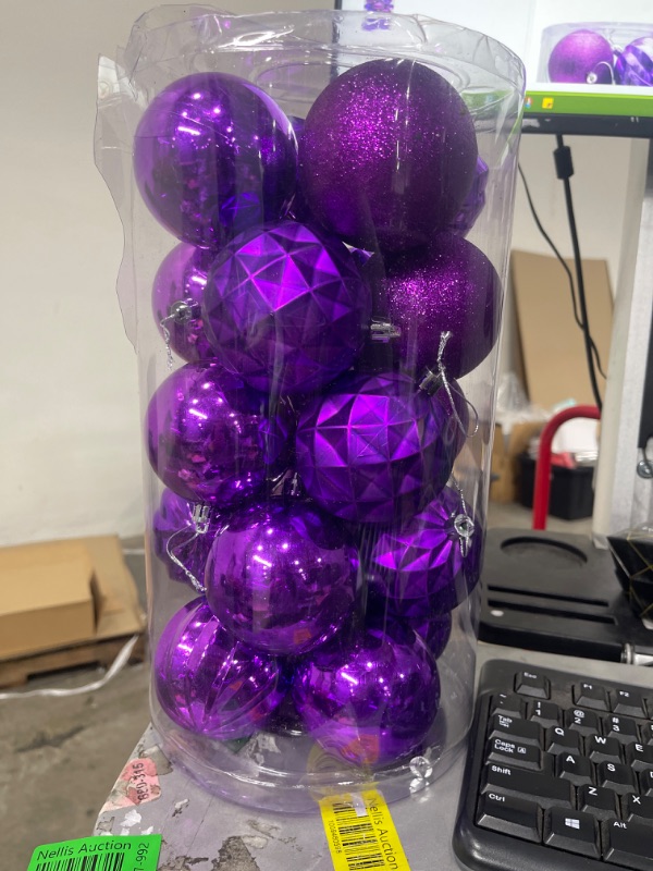 Photo 2 of 20ct Christmas Ball Ornaments Shatterproof Christmas Hanging Tree Decorative Balls for Party Holiday Wedding Decor Purple, 3.15",80mm Purple 3.15 in