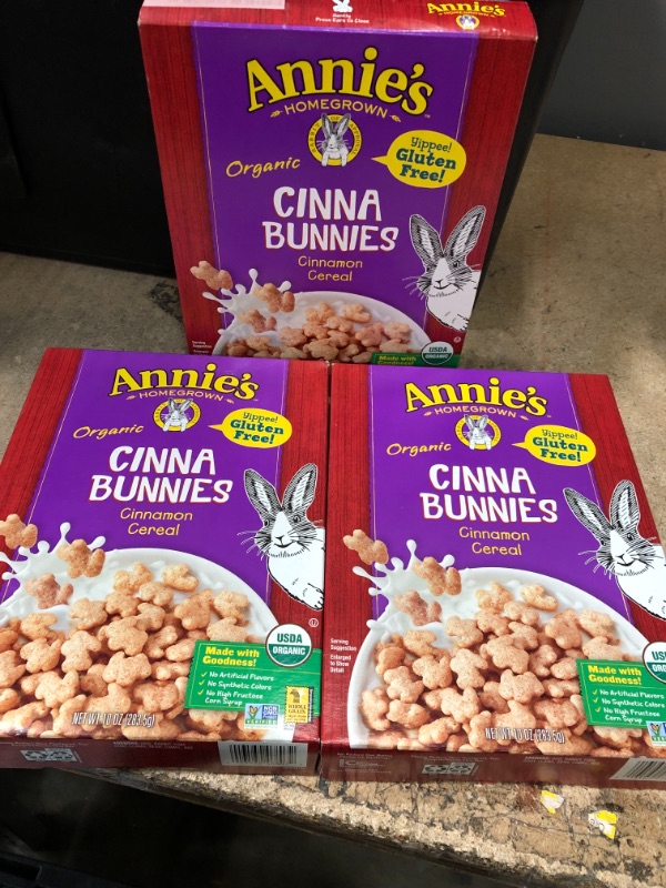 Photo 2 of *EXPIRED Dec 2022*
ANNIE'S HOMEGROWN, Organic Cereal,Cinnabunnies, Size 10 OZ - No Artificial Ingredients GMO Free 95%+ Organic (3 pack)