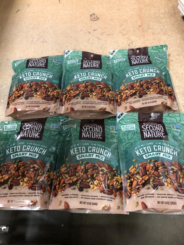 Photo 2 of *EXPIRE March 2023*
Second Nature Keto Crunch Smart Snack Mix, 10 oz Individual Snack Packs (Pack of 6) - Certified Keto Gluten Free Snack - No Sugar Added Dark Chocolate and Nut Trail Mix, Ideal for Travel Snacks
