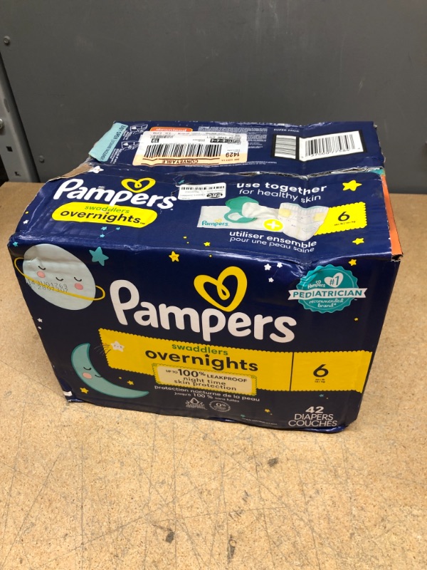 Photo 2 of Diapers Size 6, 42 Count - Pampers Swaddlers Overnights Disposable Baby Diapers, Super Pack (Packaging & Prints May Vary) Super Size 6