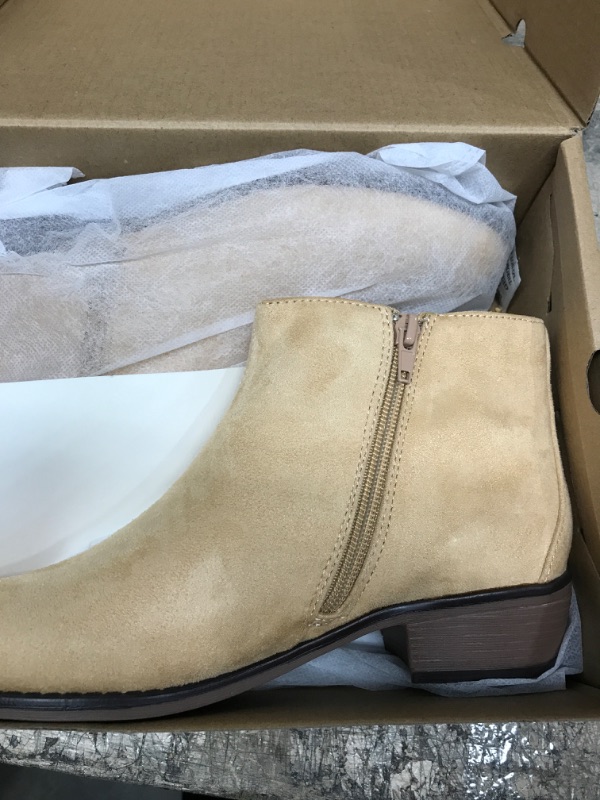 Photo 1 of Coutgo Womens Cut Out Ankle Boots Chunky Stacked Heel Almond Toe Slip on Western Booties