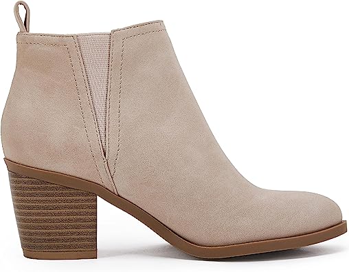 Photo 1 of Coutgo Womens Cut Out Ankle Boots Chunky Stacked Heel Almond Toe Slip on Western Booties