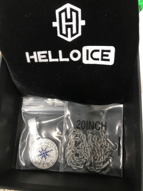 Photo 2 of Helloice Iced Compass Pendant
20" CHAIN-SILVER