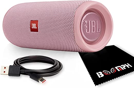 Photo 1 of JBL FLIP 5 Portable Wireless Bluetooth IPX7 Waterproof Speaker Bundle with Boomph Microfiber Cloth and USB Type-C Cable - Pink
