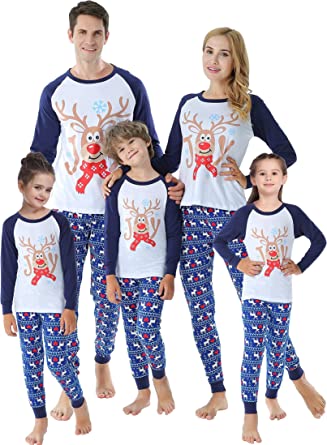 Photo 1 of Matching Family Pajamas Christmas Tree Sleepwear Cotton Unisex PJs Pants Set 2 Piece Long Sleeve Clothes Women X-Small Red-snowman-set SIZE 6