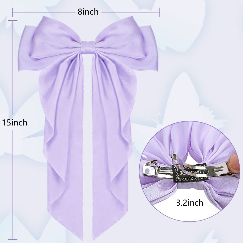 Photo 5 of 8 Pcs Big Satin Hair Bows for Women Girls, 8 Inch Large Bow Hair Clip Barrette Hair Ribbon Bows French Style Hair Accessories (BUNDLE OF TWO)
