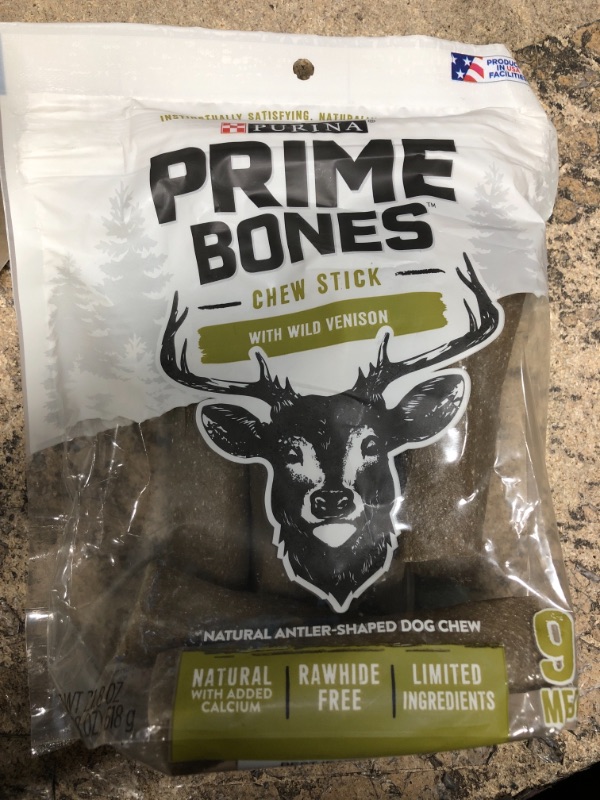 Photo 2 of *** EXP 08/2023 *** Purina Prime Bones Natural Dog Treats, Medium/Large Dog Chew Stick (Medium) Venison 9 Count (Pack of 1)