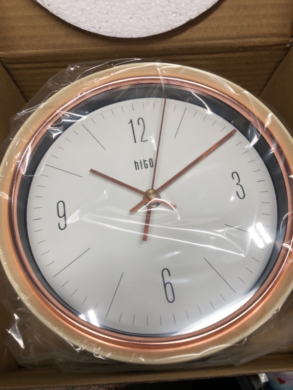 Photo 1 of *** UNABLE TO TEST *** hito Silent Non Ticking Wall Clock 9 inches Glass Front Cover Sweep Movement Decorative for Kitchen, Living Room, Bedroom, Nursery, Office, Classroom (Creamy White) Creamy White 9 inch