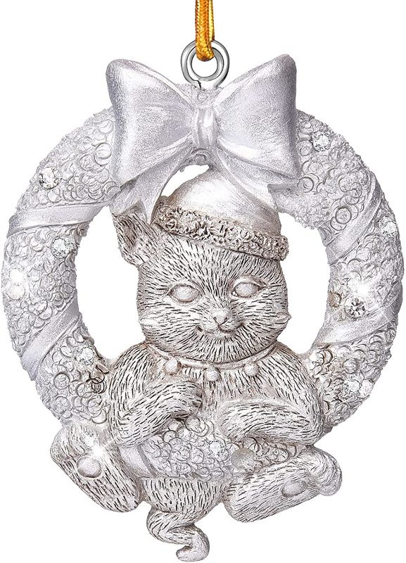 Photo 1 of 2022 Christmas Ornaments, 4 Pack Christmas Tree Decorations - Cute Xmas Cat Resins Christmas Ornament - Best Gifts for Christmas -Silver
