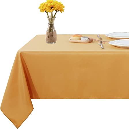 Photo 1 of Fitable Rectangle Tablecloth 54x120 inch Tablecloth Stain and Wrinkle Resistant Washable Polyester Table Cloth, Decorative Fabric Table Cover for Dining Table, Buffet Parties and Camping Gold
