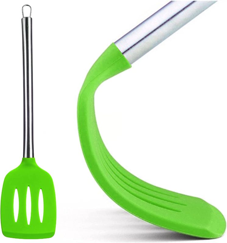 Photo 1 of 14" Silicone Spatula Turner With Stainless Steel Handle - Silicone fish spatulas for nonstick cookware - High Heat Spatula - Nonstick Spatulas for Cooking (Green)