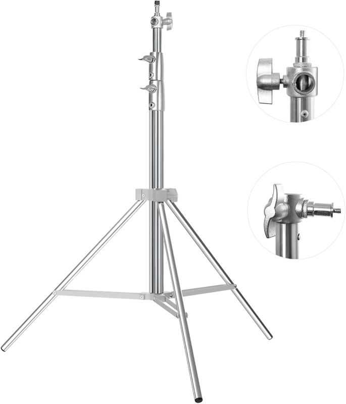 Photo 1 of (NOT EXACT MODEL)Heavy Duty Light Stand Photography: Stainless Steel - Takerers 9.2ft/110inch Adjustable Tripod stands with Spring Cushioned, 1/4" to 3/8" Universal Screw, Carry Bag for Softbox, Strobe(Max Load: 22lb)
