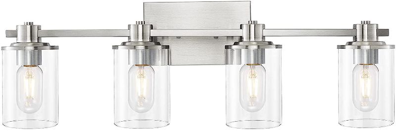 Photo 1 of XGFOURSEVEN 4-Light Bathroom Lighting,Modern Brushed Nickel Vanity Light Fixture Over Mirror,Industrial Wall Lamp with Clear Glass Shade
