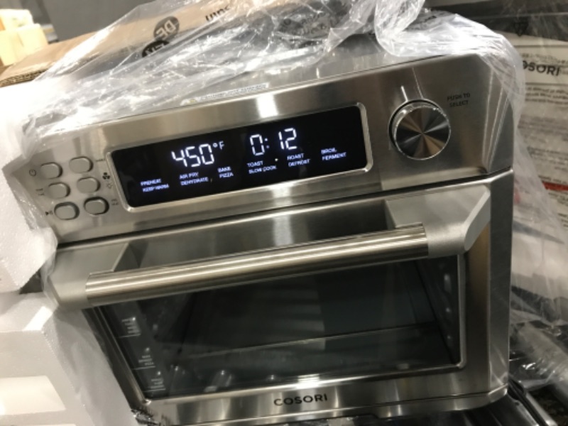 Photo 2 of ***TESTED/ TURNS ON** COSORI Air Fryer Toaster Oven Combo, 12-in-1 Convection Ovens Countertop, Stainless Steel, Smart, 6-Slice Toast, 12-inch Pizza, with Bake, Roast, Broil, 75 Recipes&Accessories Tray, Basket, 26.4QT 25L+Air fryer stainless steel