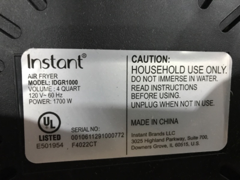 Photo 4 of ***TESTED/ TURNS ON*** Instant 6-in-1 Indoor Grill and Air Fryer with Bake, Roast Reheat & Dehydrate, From the Makers of Instant Pot, with Odor-Reducing Filter, Clear Cooking Window, and Removable Lid for Easy Cleaning Indoor Grill Indoor Grill/Air Fryer