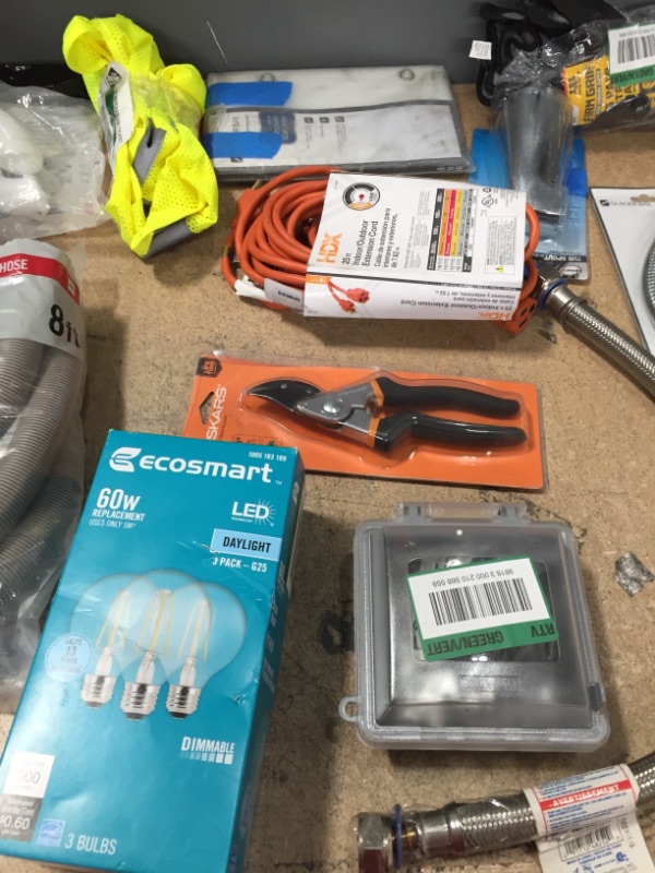 Photo 3 of ***NON-REFUNDABLE***
HOUSE HOLD GOODS
60W LED BULBS, PRUNERS, EXTENTION CORD, SHOWER STALL LINER, SAFTY VEST, P-TRAP, WORK GLOVES