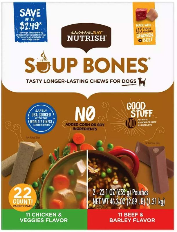 Photo 1 of ***NON-REFUNDABLE***
BEST BY 2/26/22
Rachael R/ay Nutrish Soup Bone Dog Treat Variety Pack, Beef & Chicken (22 ct.)
