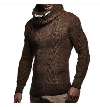 Photo 1 of Leif Nelson LN7135 Men's Knitted Turtleneck Pullover; Size US L, Camel Brown
