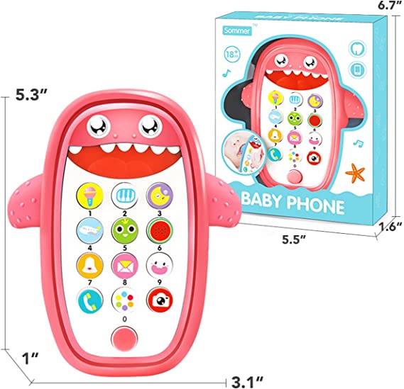 Photo 1 of Baby Shark Cell Phone Toy with Removable Teether Case, Light up, Music & Adjustable Volume Kids Play & Learn Fake Phone for Infant & Toddler, Preschool Birthday Gift for Girl Boy 18+ Months (Red)
