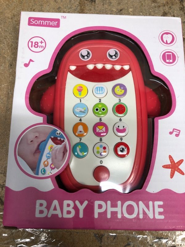 Photo 2 of Baby Shark Cell Phone Toy with Removable Teether Case, Light up, Music & Adjustable Volume Kids Play & Learn Fake Phone for Infant & Toddler, Preschool Birthday Gift for Girl Boy 18+ Months (Red)
