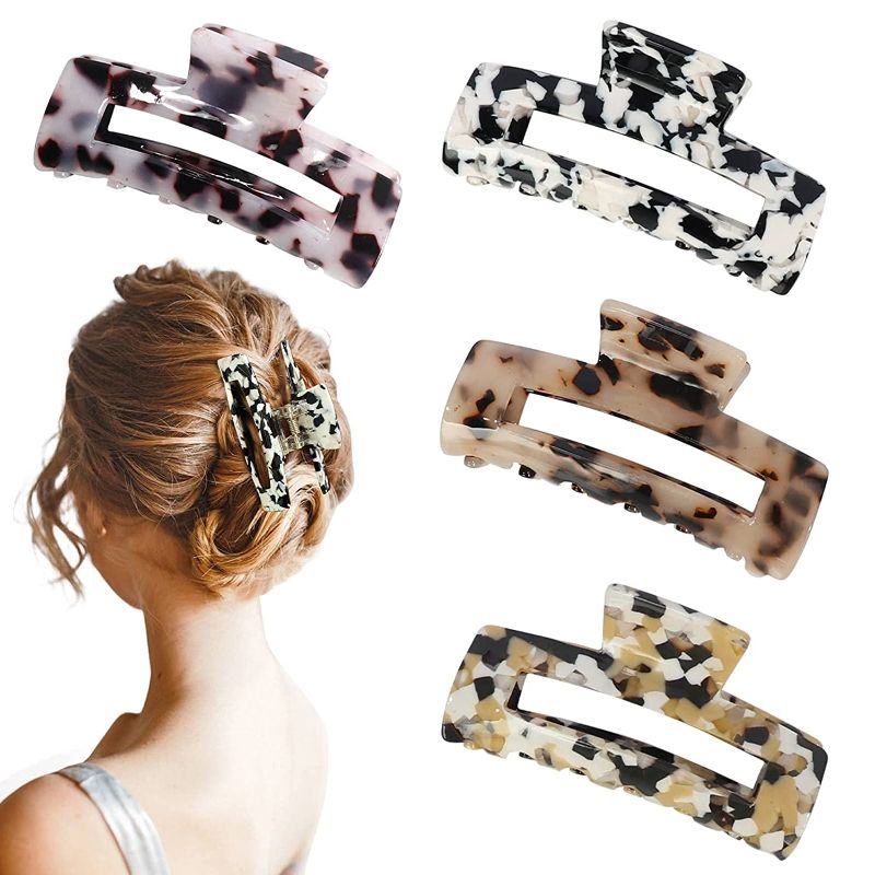 Photo 1 of **TWO OF- 4 Pack Medium Hair Claw Clips, Square Acrylic Hair Jaw Clips,Stylish Butterfly Hair Accessories 
