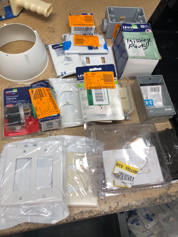 Photo 1 of **NO REFUNDS/RETURNS*- Bundle of assorted HOME DEPOT ELETRIC PRODUCT WALL PLATES, PLUGS, ETC. 
