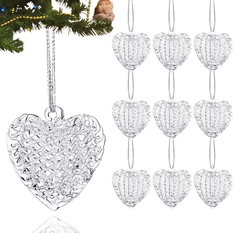 Photo 1 of 24 Pieces Heart Glass Ornaments Set, Crystal Heart Shape Spun Hanging Ornament 