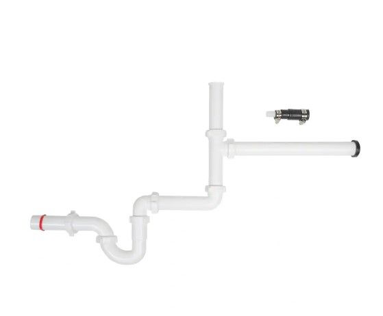 Photo 1 of 1-1/2 in. White Plastic Slip-Joint Garbage Disposal Install Kit with Dishwasher Garbage Disposal Connector
