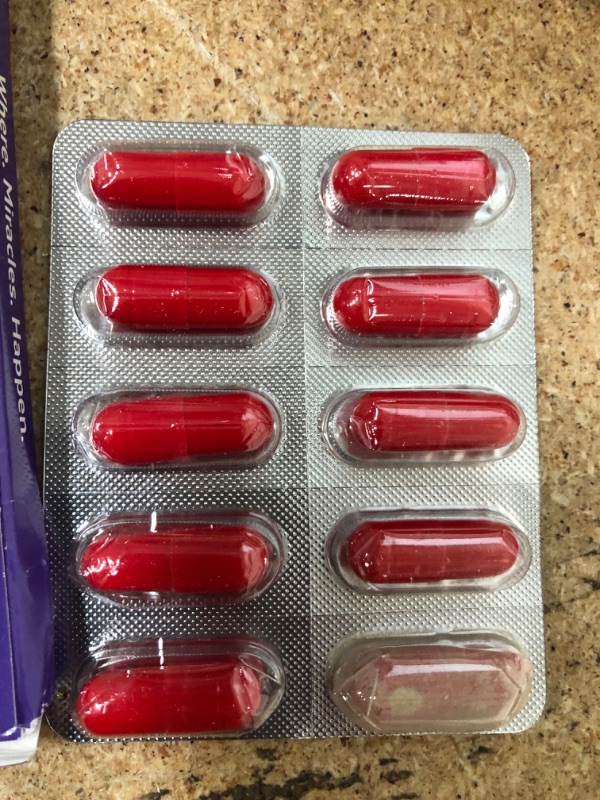 Photo 2 of **one exploded inside packaging** WONDER PILL, Natural Energy Supplement, Strength & Confidence, 10 Red Capsules
