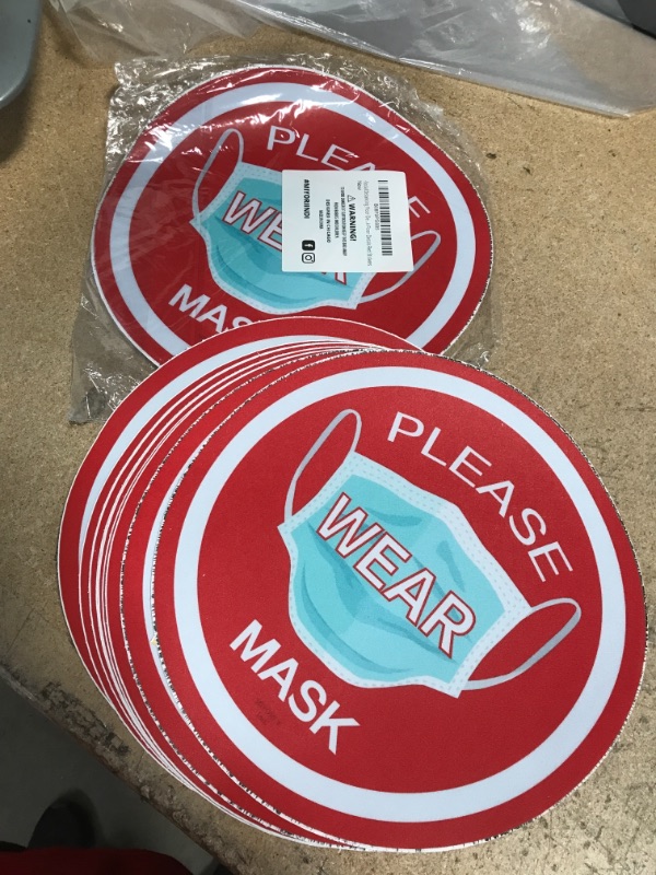 Photo 2 of -Floor Markers for Social distancing-Signs for Businesses-Maintain 6 Foot Distance-Anti-Slip, Commercial Grade Round, Sanitize Hands, Wear Mask, Temperature Check Floor Decals Red Stickers - 2 packs
