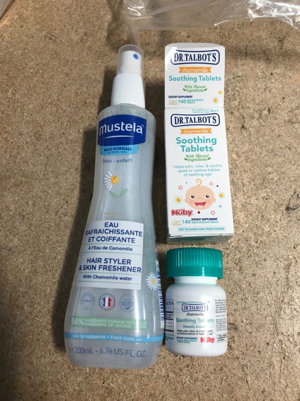 Photo 1 of *EXPIRES July 2024, NON REFUNDABLE* 
Baby Items (140 ct. chamomile soothing tablets and baby hair styler & skin refresher) 