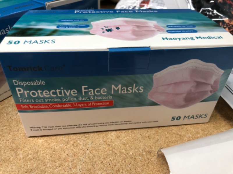 Photo 2 of  TomrickCare Pink Disposable Face Mask 50 PCS,3 ply
