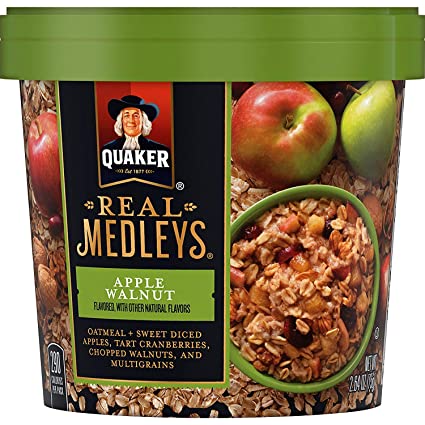 Photo 1 of **EXPIRES MAY17/2022** NOT REFUNDDABLE Quaker Real Medleys Oatmeal+, Apple Walnut, Oatmeal Cups, 12 Count (Pack of 1)
