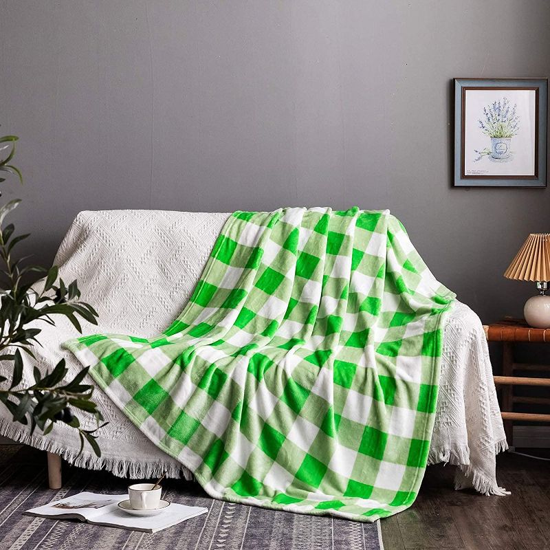 Photo 1 of 3 PACK, NEWCOSPLAY Buffalo Plaid Throw Blanket Soft Flannel Fleece Checker Pattern Lightweight Decorative Blanket for Bed Couch (280GSM-White-Green, Twin(60"x80"))
