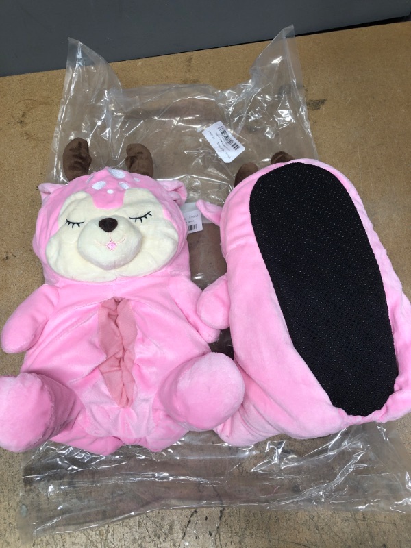 Photo 1 of (Pink, M) Cute Deer Plush Slippers Fluffy Big 