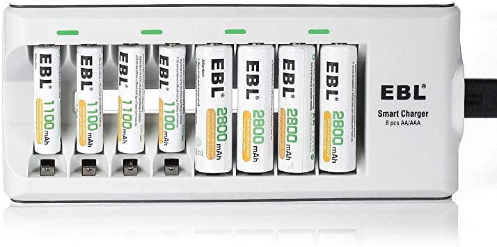 Photo 1 of EBL Charger with Batteries - 8Bay Battery Charger and AA Batteries 2,800mAh (4Pcs) & AAA Rechargeable Batteries (4Pcs) - Durable & Long Lasting Batteries
