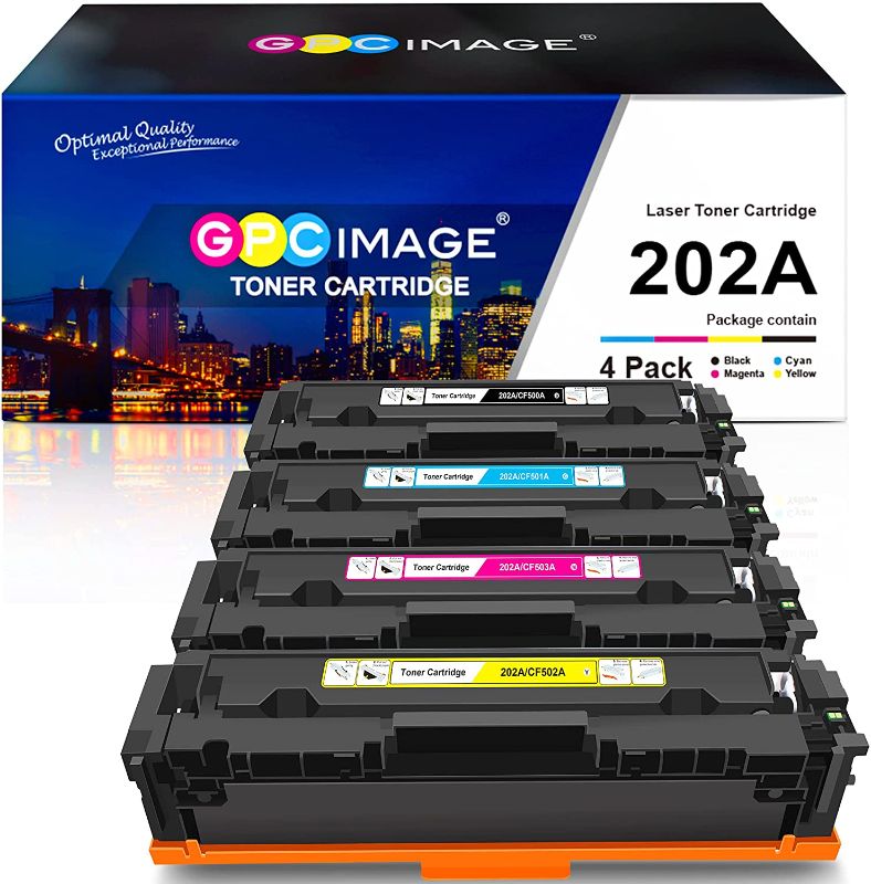 Photo 1 of GPC Image Compatible Toner Cartridge Replacement for HP 202A CF500A to use with Color Pro MFP M281fdw M281cdw M254dw M281fdn M254 M281 Toner Printer Tray (Black Cyan Yellow Magenta, 4-Pack)
