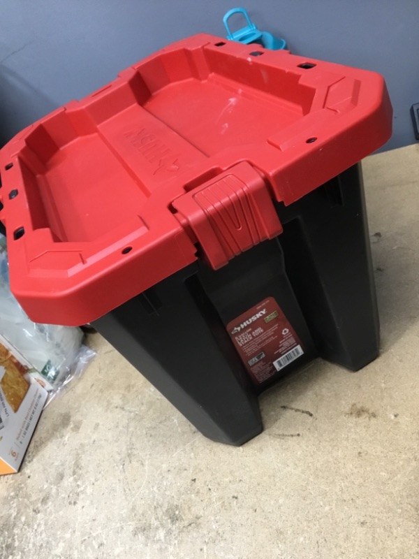 Photo 2 of 
Husky
5 Gal. Latch and Stack Tote in Black with Red Lid