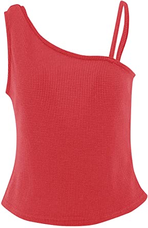 Photo 1 of Hilltichu Womens One Shoulder Strappy Knit Tank Casual Summer Sleeveless Tops - M