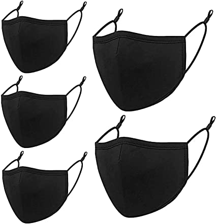 Photo 1 of 5 Pack Unisex Face Mask Covering, Black Dust Cotton Washable And Reusable Cloth for Men and Women with Nose Bridge (Black) - 4 packs
