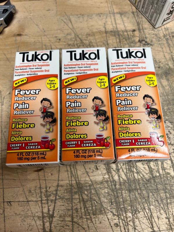 Photo 2 of 3pcks of TUKOL Children's Fever and Pain Cherry Flavor, 4 fl. oz. // exp date 06/2023
